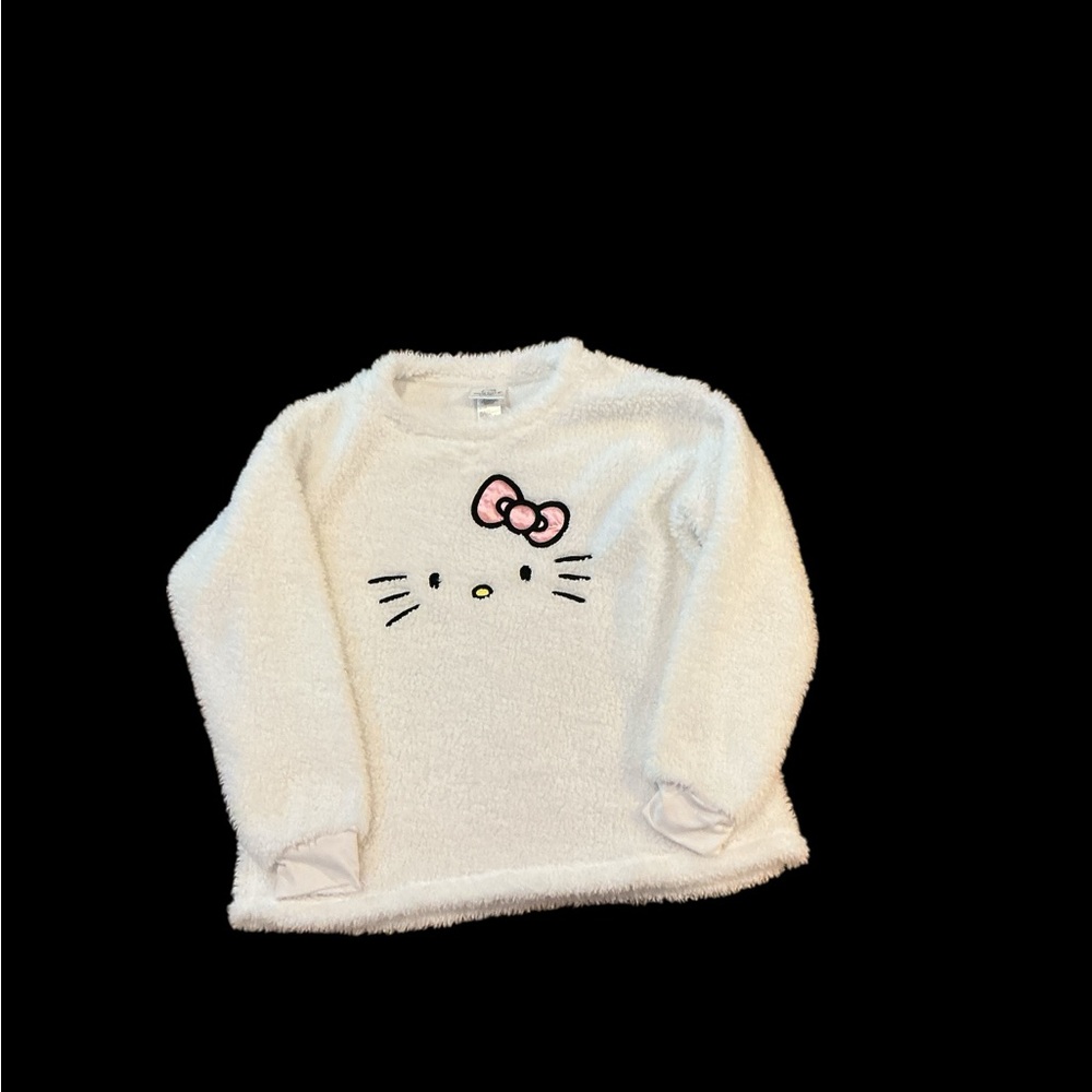 Hello Kitty Fuzzy White Pajama Top with Pink Bow